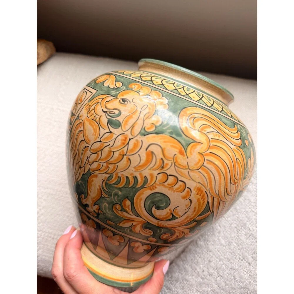 Vintage Magnanelli Gubbio Italian Majolica Lidded Ginger Jar | Hand Painted Cera